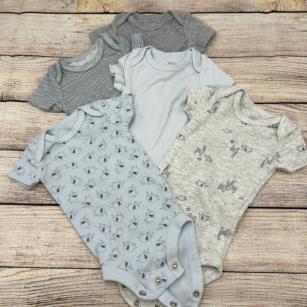 Just One You Carters Blue and Grey 5 Onesie Bundle Size Newborn